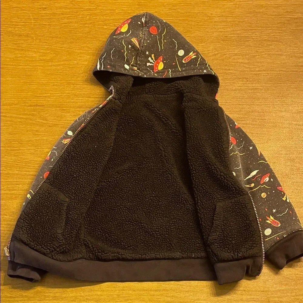 Land’s End Reversible Kids Space-Themed fleece Hoodie size XS 4-5
